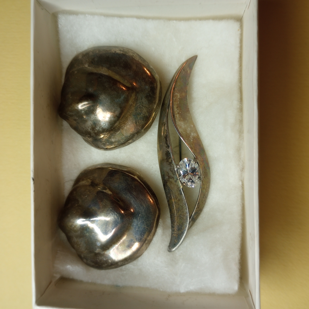 Silver Brooch and Earrings Set
